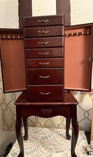 Vintage Wooden Queen Anne Style Jewelry Armoire - Lined Jewelry Compartments