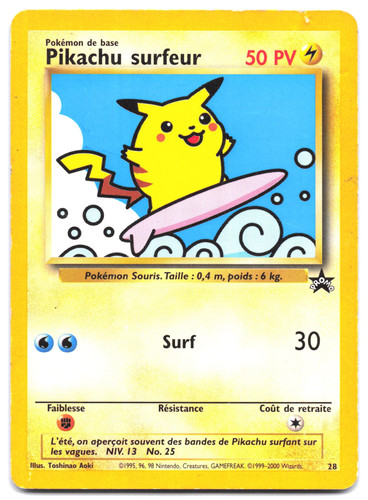Carte pokémon pikachu surfeur - pokémon,