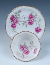 Rare Haviland Baltimore Rose Ramekin Cup Saucer French Limoges Porcelain Pink #2