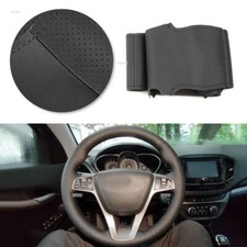 Black Quality Perforated Leather Steering Wheel Cover For Lada Vesta Xray 15-19