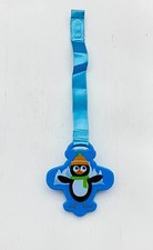 attache-tétine pingouin bleu ruban satin