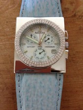 Watch Montre AQUAMARIN Chronograph Leather - Diamonds bezel - Rectangular 