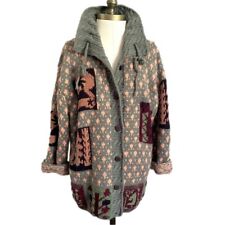 Cote-Rotie Gray Orange Patchwork Patterned Kidcore Cardigan Sweater - M/L