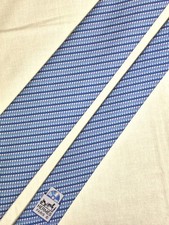 Hermes Silk Tie Blue Geometric CD Pattern Made in France 645690 PA