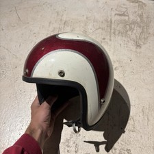 Vintage Metal Flake Motorcycle Helmet As Is Worn Flaws Flames