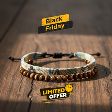 2er Set Bracelet de Surfeur Hommes Femmes Oeil Tigre Boho Tissu Étanche Amovible