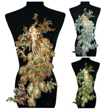 1PC Embroidered Peacock Sequins Lace Applique Feather Clothing Sewing DIY Patch