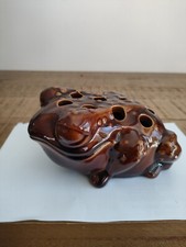 Charolles Brown Earthenware Flower Spike Toad Sculpture - Rare