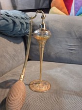 RARE 1920S DEVILBISS GOLD PERFUME ATOMIZER WITH SLENDER FLORAL METAL STEM FOOT