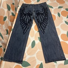 Delf Trading Imperious Baggy Blue Jeans Men’s 36x32 (35x29) Embroidered Wings