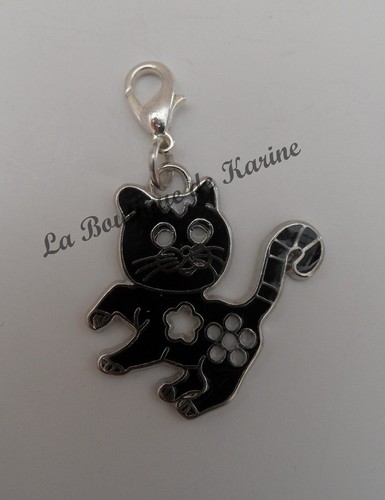 Charm breloque chat noir metal - chat,