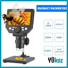 ✅Microscope Numérique 4.3'' LCD 1000X 1080P LED 2600mAh Photo Vidéo Portable