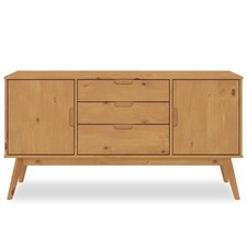 Buffet commode style scandinave 3 tiroirs 2 portes en pin massif bois teinté
