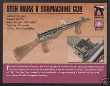 STEN MARK V SUBMACHINE GUN SMG 9mm WW2 Atlas Classic Firearms PHOTO CARD