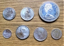 Lot 7 pièces étrangères Argent/ Suisse-Angleterre-Canada-Russie-Belgique