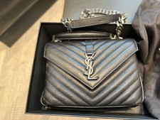 SAINT LAURENT YSL SAC College Bag Chevron Monogram Medium- Black- Avec Tass