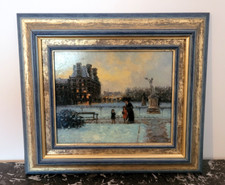 Signed oil painting promenade Les Tuileries Louvre Paris Impressionist 20th century