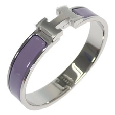 Authentic HERMES Clic H PM Clic Clac Bracelet Purple Enamel & Brushed Palladium