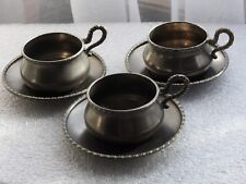 Antique RAMA PELTRO 95% Pewter Coffee Mocha Service 3 Cups 3 Saucers Dinner 