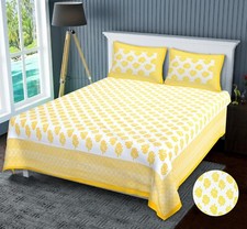 Drap de lit motif floral de couleur jaune 2 housses imprimées à la main pour ...