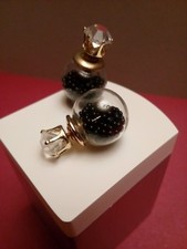 boucles d'oreilles boules noires - Strass clou blanc