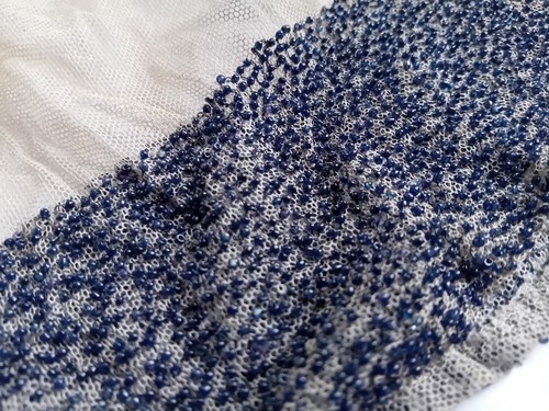 Tulle brodé perles bleue - perles,