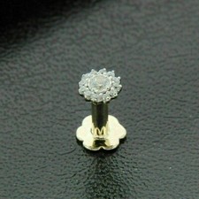 Round Cut Natural GH SI Diamond Screw On Stud Nose Pin Piercing 14K Yellow Gold