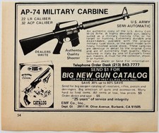 1981 EMF AP-74 Military Carbine Rifle Advertisement Guns Firearms Vintage F15Y