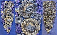 Vintage Art Deco Purple Gray Gold Lame Embroidered Applique Flapper Dress Trim