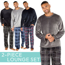 Mens Fleece Lounge Set Checked Pyjama Set Long PJ's Loungewear Housewear S-XXL