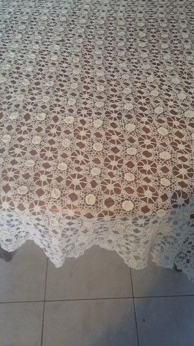 Ancienne nappe blanc fleurs - ancienne,