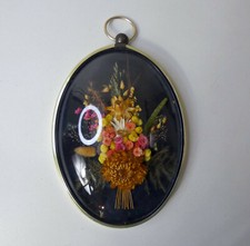 Cadre ovale verre bombé fleurs séchées vintage