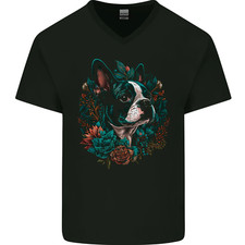Un Chien Boston Terrier Hommes Col V Coton T-Shirt