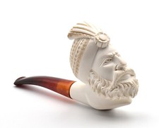 Tobacco Pipe Carved Head Oriental Sultan Sea Foam Carved Pipe (b)