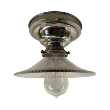 VL1122 Antique c1905 Nickel Plated Semi-Flush Mount Holophane Pagoda Restored