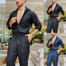 Pantalon de combinaison noir homme à la mode avec salopette boutonnée manches