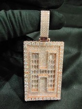 Customize Initial Letter Dog Tag Pendant Real Moissanite 14k Rose Gold Plated