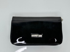 Longchamp Black Patent Leather Anthracite Zip Around Wallet