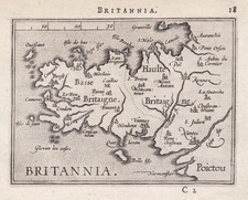 Bretagne Brest Rennes Quimper France Carte Map Ortelius Gravure 1588
