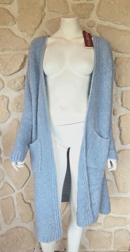 Gilet maille long bleu - , neuf