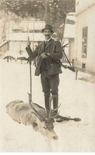 Sport - Hunting - RPPC - Hunter near a dead deer