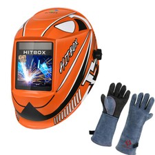 HITBOX Large View Solar Auto Darkening Welding Helmet Arc Tig Mig Mask W/Gloves
