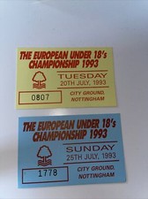 ENGLAND NOTTINGHAM FOREST  U18 EURO CHAMPIONSHIP 1993 MATCH TICKETS