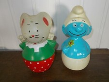 2 CULBUTO CAT SMURF ROCKING TOY LARDY EDUCO LAVANCIA FRANCE 20cm