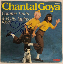 Chantal Goya Autograph Signed on Disc 45 Rpm (Like Tintin, 4 Small)