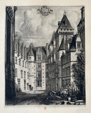 Cour du Château de Pau - O de Rochebrune 1885 eau forte Signée