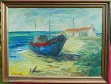 Marine Painting Signed Minvielle Oil/Panel 20th Century Framed