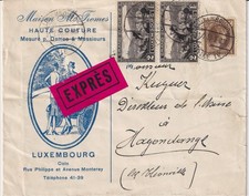 Luxembourg 1930 Exprès cover Haute Couture clothing cachet; 4.75 F to Hagondange