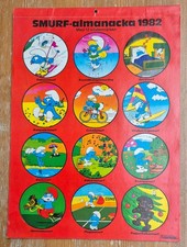 Les Schtroumpfs calendrier 1982 + 12 autocollants Peyo Semic Suede