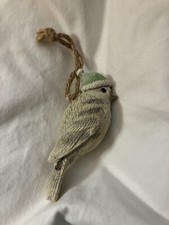 Snowbird Christmas Ornament- White Resin Bird with Toboggan 4 1/2”